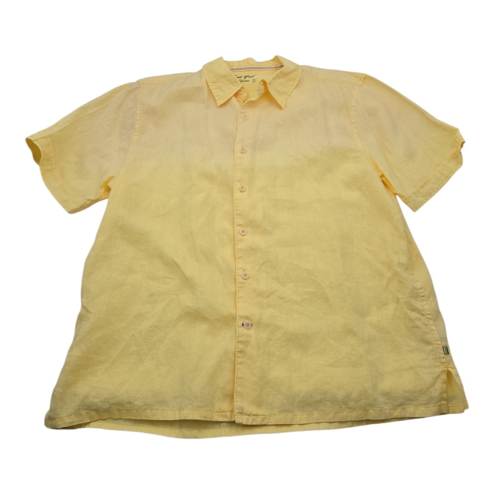 True Grit California‎ Men's Short Sleeve Linen Button Down Shirt Yellow Size XL